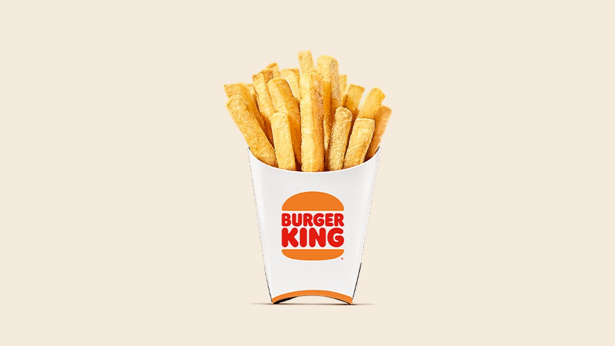 Officiële Burger King-productfoto van King Fries in een wit bakje met het Burger King-logo